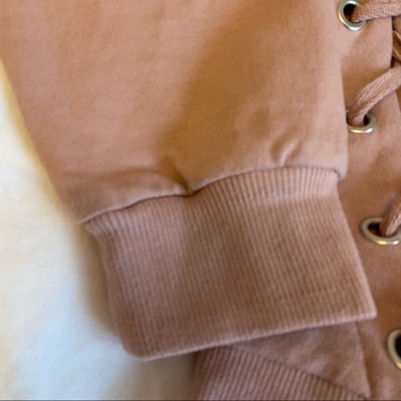 “Nobody Cares” Dusty Pink Crew Neck with Horizontal Tie Detail - Picture 2 of 8